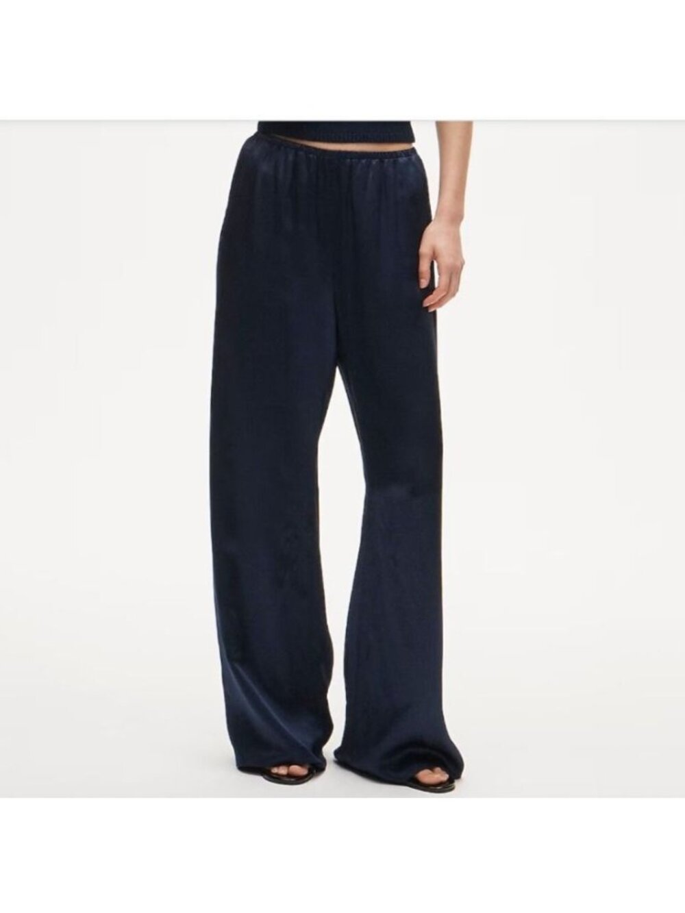 NWT J.Crew Cosmo Pant 3X Luster Charmeuse Navy Wide Pull-On Relaxed Satin Chic